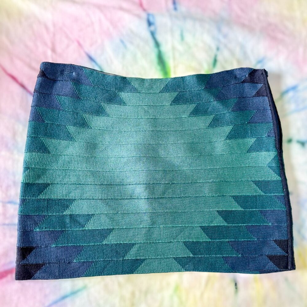 Haute Hippie Summer Bandage Mini Skirt Teal Navy Gradient Bodycon $295 Retail